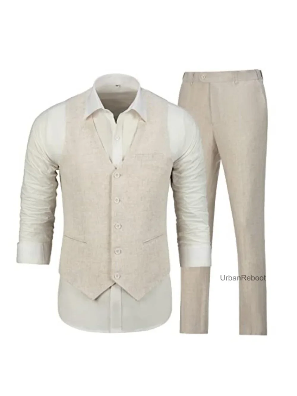 Men's Linen 2-Piece Suit Set Vest and Pants Slim Fit Wedding Grooms